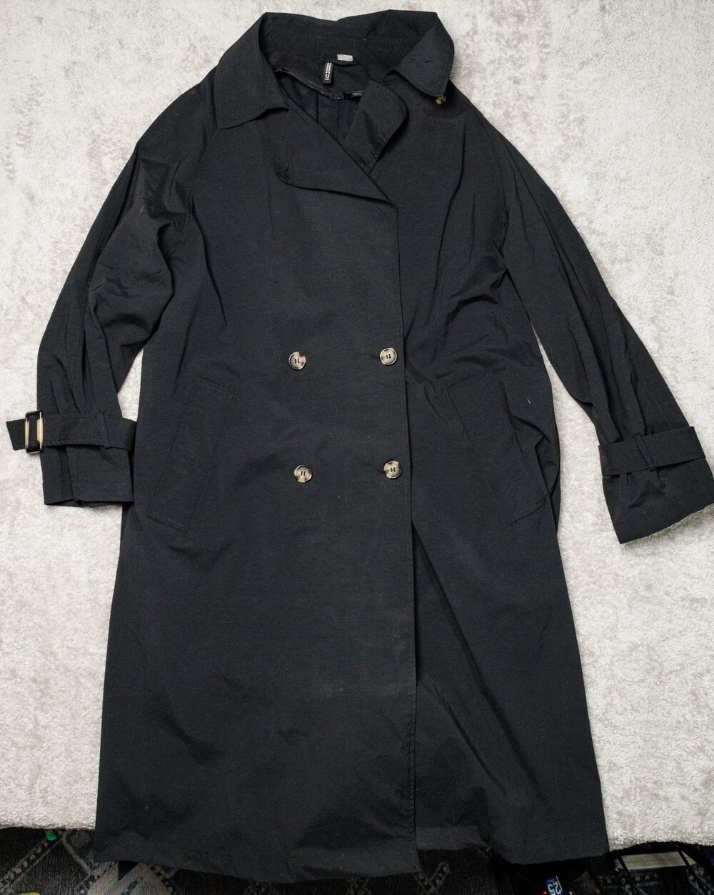 H&M Black Double Breasted Trench Coat Womens Size L NWOT